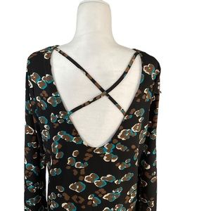 Missguided Black Geometric Print Long Bell Sleeve Criss Cross Back Dress Size 8